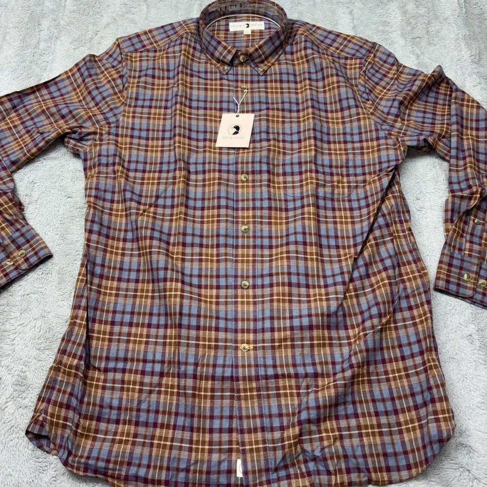 Duck Head Houser Plaid Cotton Wool Sport Shirt Saddle Brown NWT Long Sleeve Lg